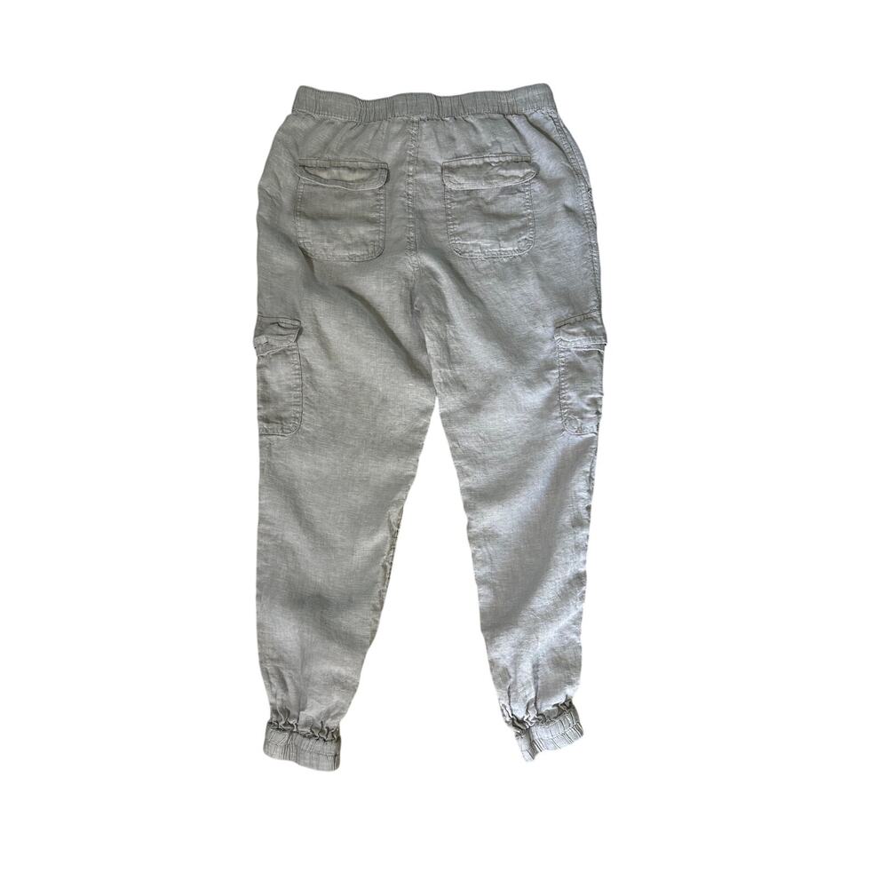 Nicole Miller Linen Jogger Pants Womens M Natural Cargo Drawstring Coastal Boho - Picture 5 of 10